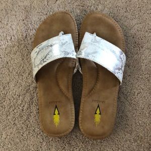 volatile snakeskin printed sandals